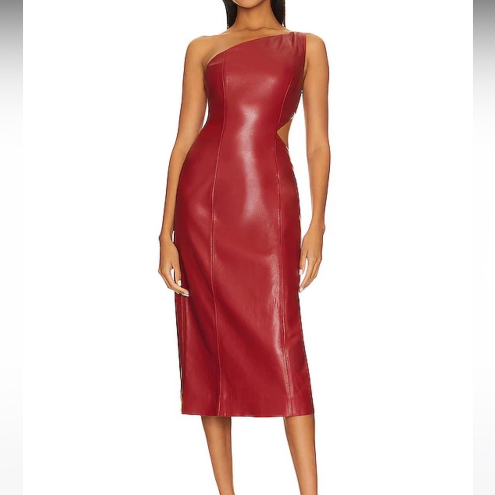 House of Harlow 1960 Red One-Shoulder Slit Midi Dress